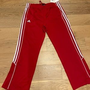 Red adidas bootcut track pants